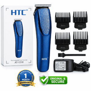 HTC AT-1210 blue rechargeable hair and beard trimmer front view