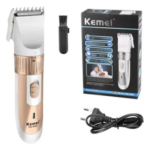 Kemei KM-9020 gold trimmer with retail box, cleaning brush and charging cable